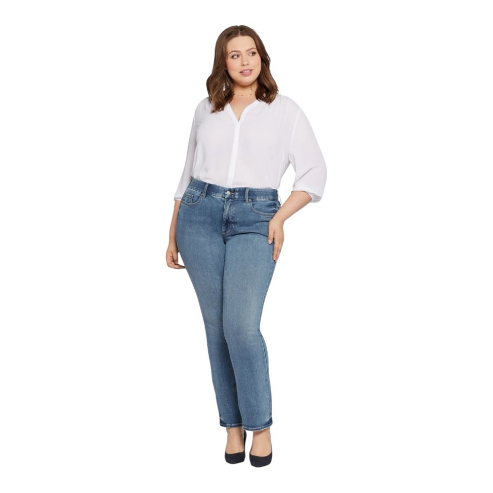 NYDJ Marilyn Straight Leg Stretchy High-Rise Denim Jeans 18 Biscayne Light Wash